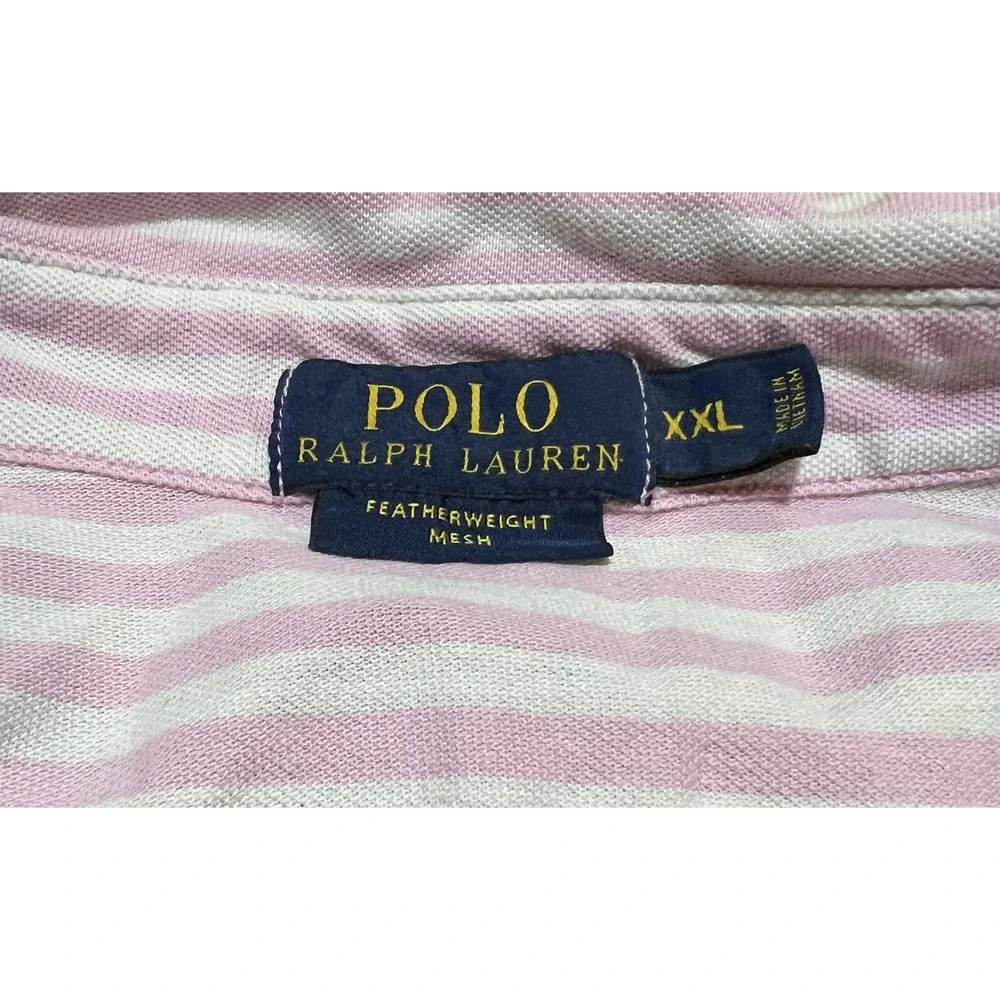 Ralph Lauren Polo Shirt Mens‎ XXL Pink White Stripe Golf Feather Weight Mesh